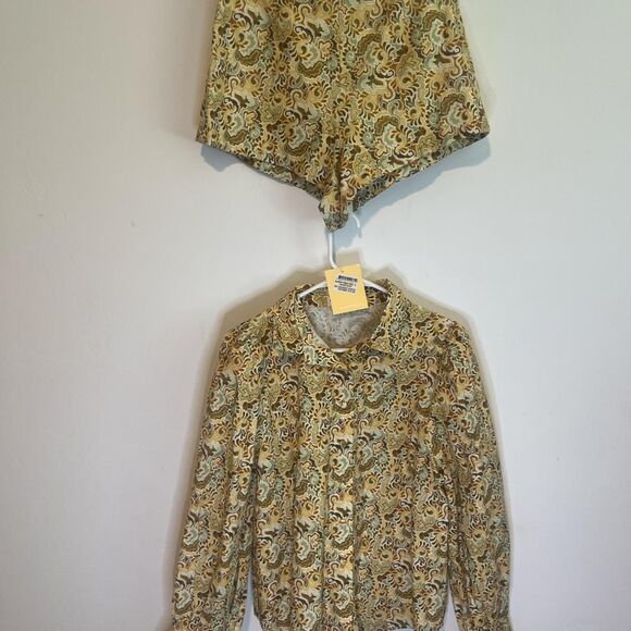 NWT Charlie Holiday US size 4 Yellow and green paisley print shirt with shorts - Picture 1 of 6